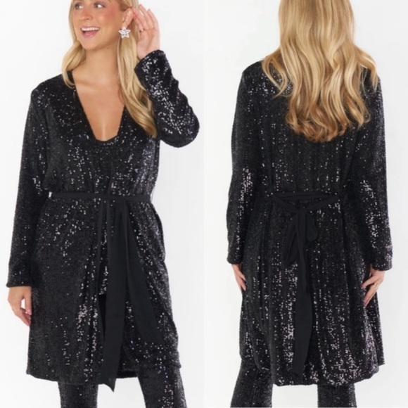 NEW NWT Show Me Your Mumu Encore Kimono Wrap Jacket Midnight Glitz Black Sequins - Picture 1 of 11